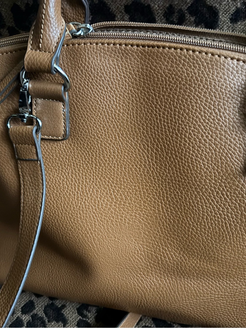 Nine West Tan Textured Leather Tote with Front Zipper - Picture 4 of 7